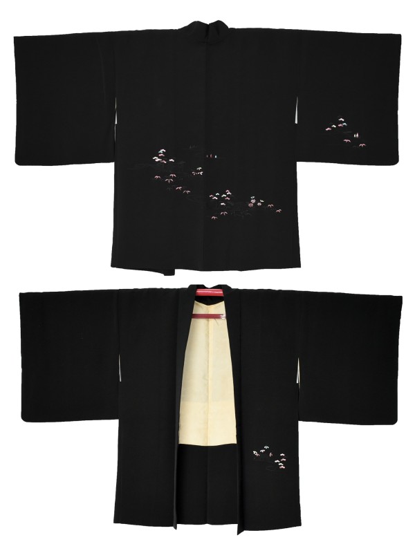 Haori giacca kimono seta ricamato di natura paesaggistica