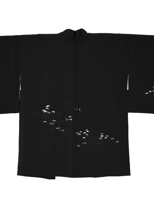 Haori giacca kimono seta ricamato di natura paesaggistica