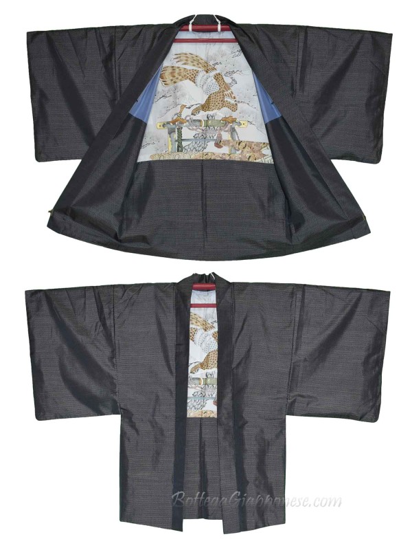 Haori giacca kimono uomo seta Falco e pini