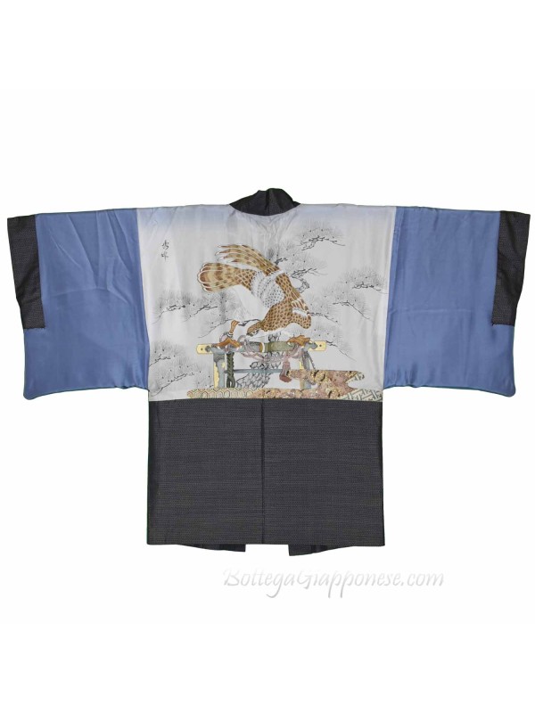 Haori giacca kimono uomo seta Falco e pini