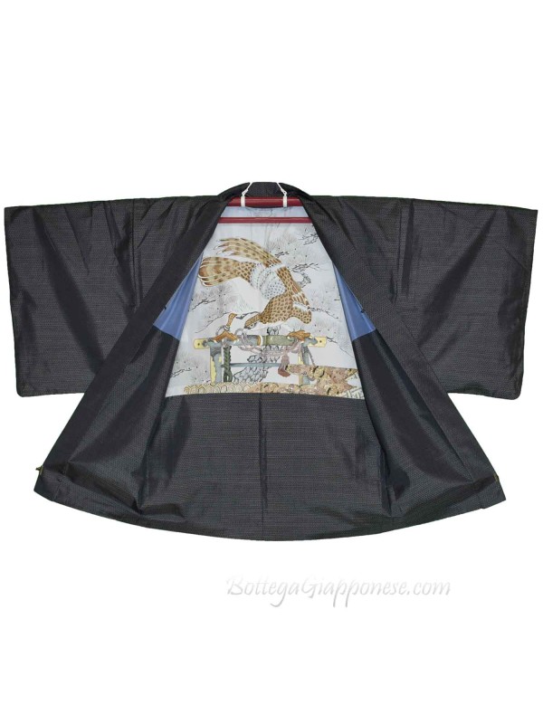 Haori giacca kimono uomo seta Falco e pini