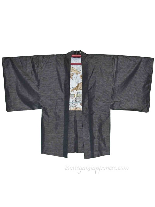 Haori giacca kimono uomo seta Falco e pini