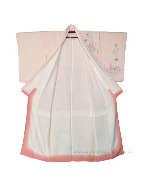 Houmongi kimono seta rosa damscato