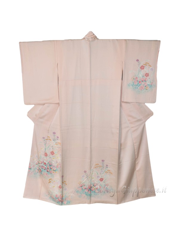 Houmongi kimono seta rosa damscato