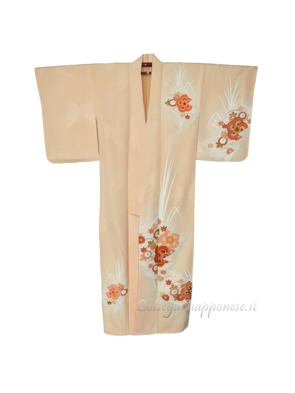 Houmongi kimono seta damascato e ricami