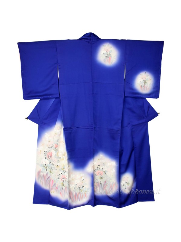 Houmongi kimono seta blu con bagliori