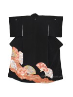 Kurotomesode kimono seta sensu floreali