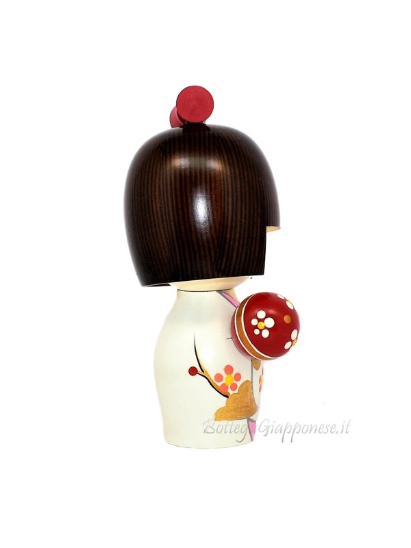 Kokeshi Temari bambina con kimono bianco