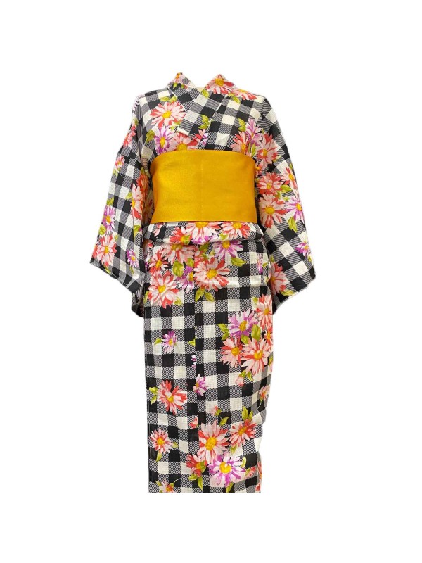 Yukata motivo a quadri con fiori [Fumiko]