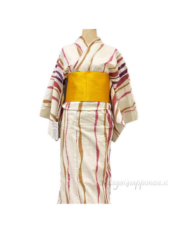 Yukata bianco con linee curve di colore miste