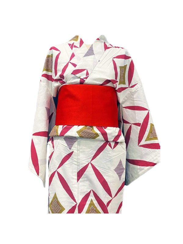 Yukata kimono cotone colore paglierino (Mia)