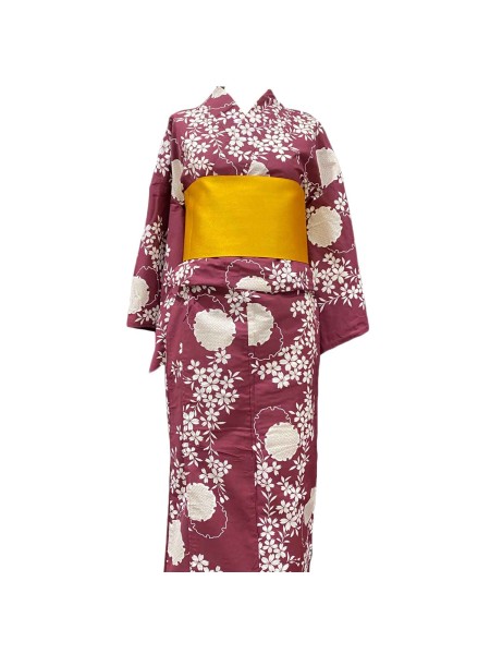 Yukata kimono cotone rosso violaceo [Atashi]