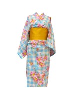 Yukata kimono cotone linee azzure [Hinajiku]