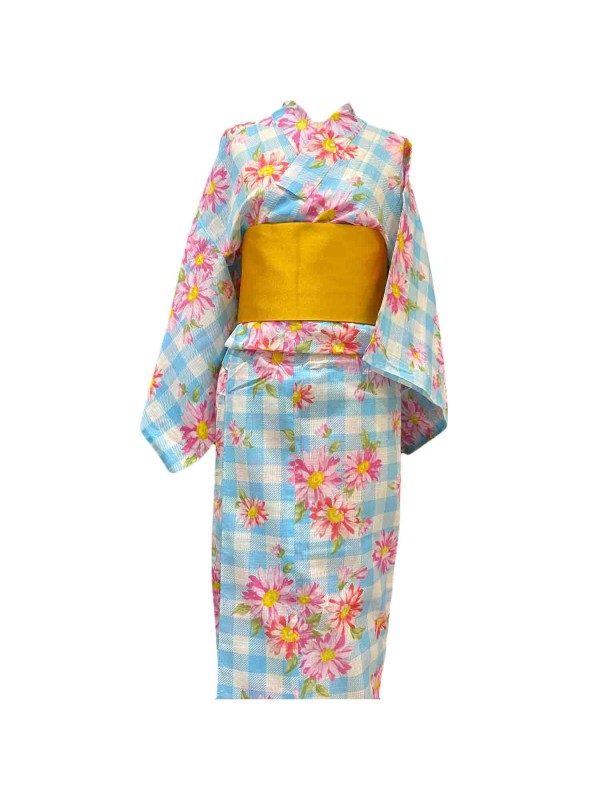 Yukata kimono cotone linee azzure [Hinajiku]