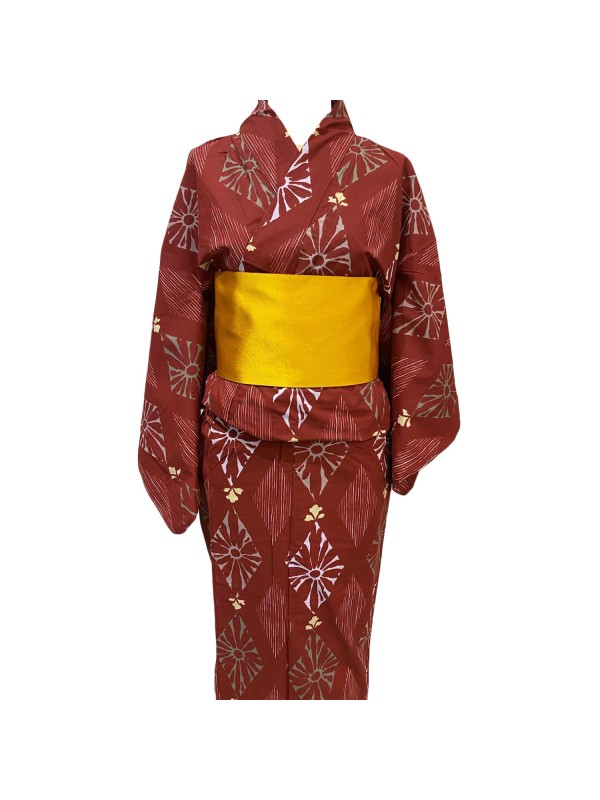 Yukata kimono cotone rosso scuro (Yumie)